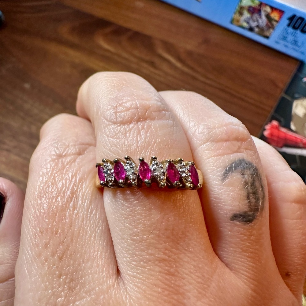 Vintage Ruby and Diamond Gold Plated Ring Size 8